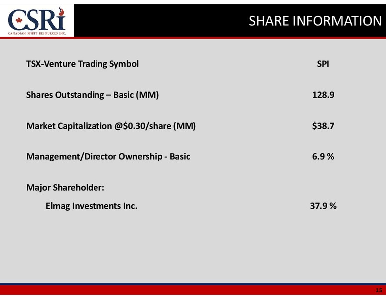 July 2015 Investor Presentation – Canadian Spirit Resources Inc. – slide 14