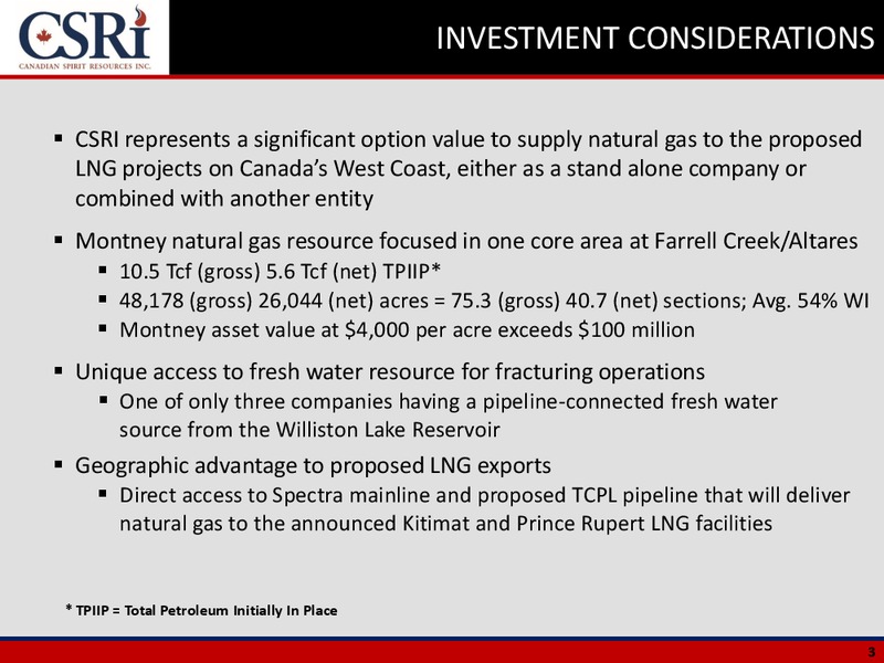 Corporate Presentation September 2015 – Canadian Spirit Resources Inc. – slide 2