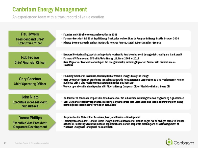 June 2015 Corporate Presentation – Canbriam Energy – slide 27
