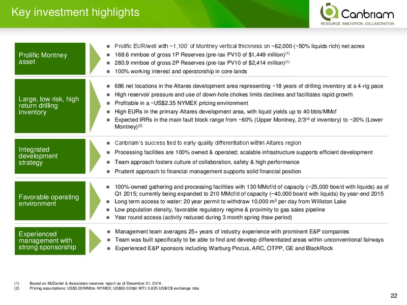 September 2015 Investor Presentation – Canbriam Energy – slide 22