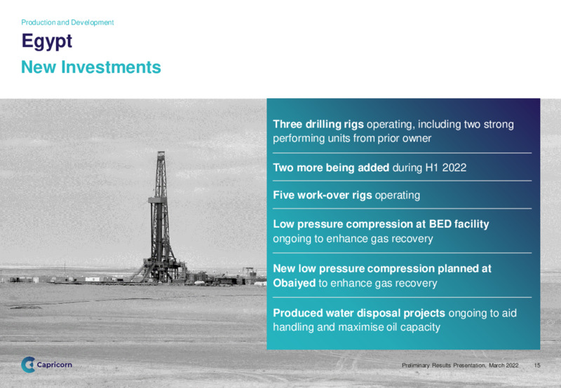 March 2022 Preliminary Results Presentation – Capricorn Energy – slide 15