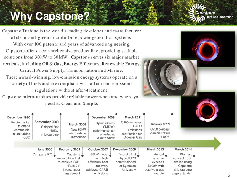 May 2015 Corporate Presentation – Capstone Turbine Corporation – slide 2