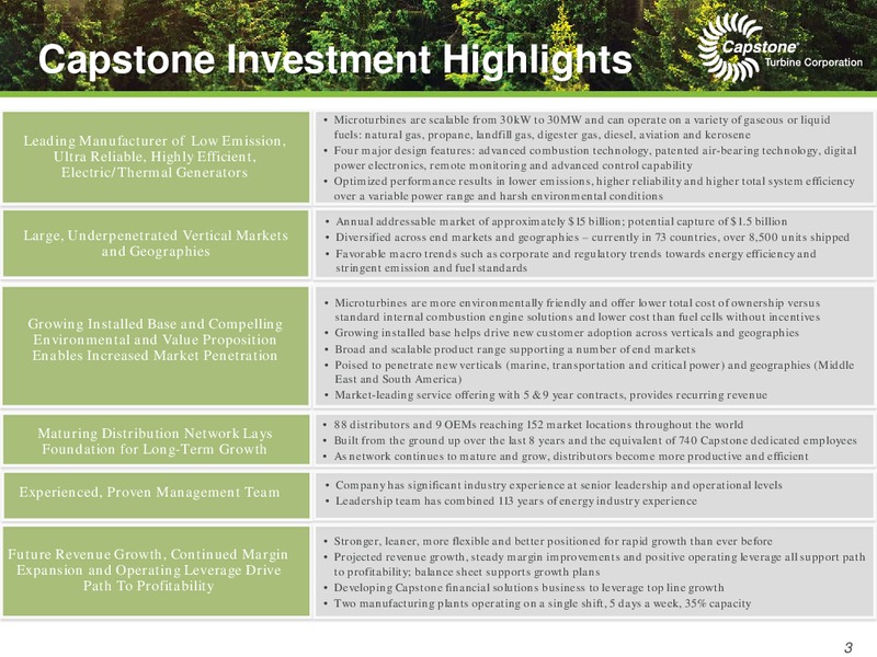 May 2015 Corporate Presentation – Capstone Turbine Corporation – slide 3