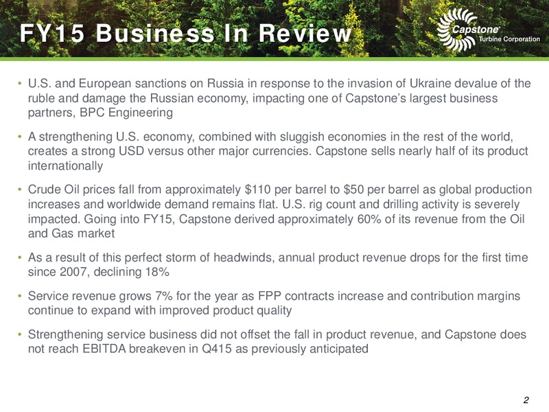 Q4 2015 EARNINGS CALL – Capstone Turbine Corporation – slide 2