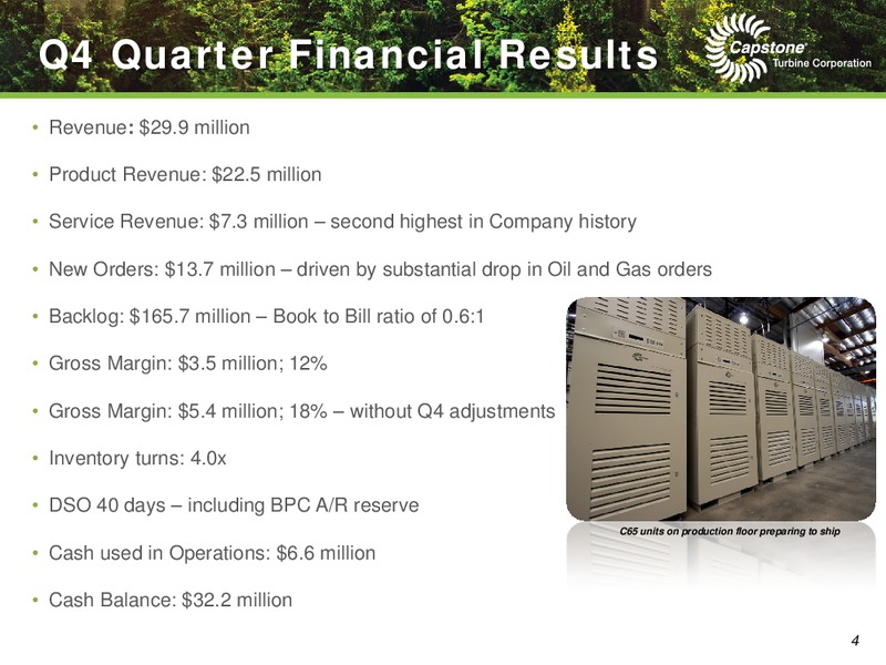 Q4 2015 EARNINGS CALL – Capstone Turbine Corporation – slide 4