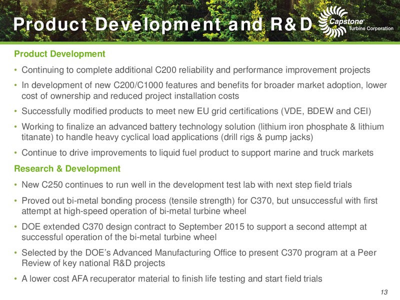 Q4 2015 EARNINGS CALL – Capstone Turbine Corporation – slide 13