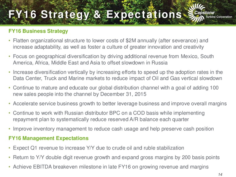 Q4 2015 EARNINGS CALL – Capstone Turbine Corporation – slide 14