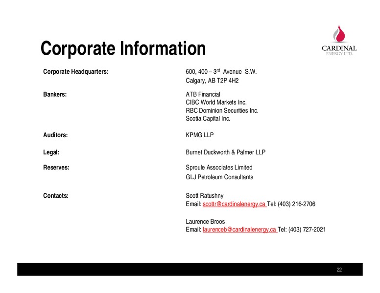 INVESTOR PRESENTATION – Cardinal Energy Ltd. – slide 22