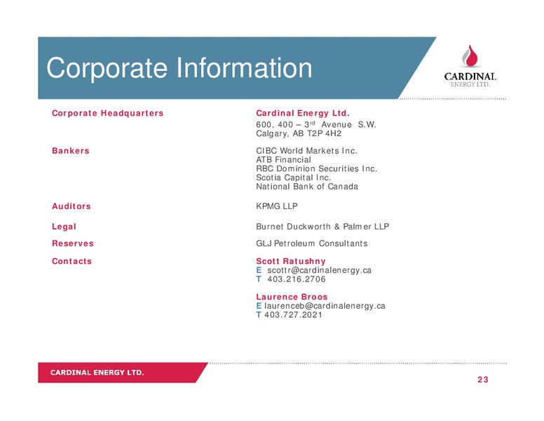 September 2018 Corporate Presentation – Cardinal Energy Ltd. – slide 23