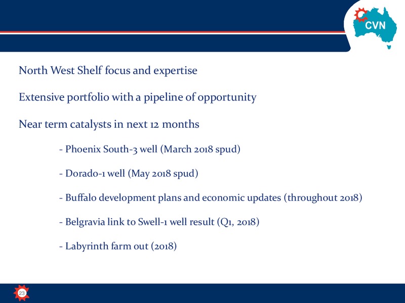 January 2018 Corporate Presentation – Carnarvon Petroleum Ltd. – slide 23