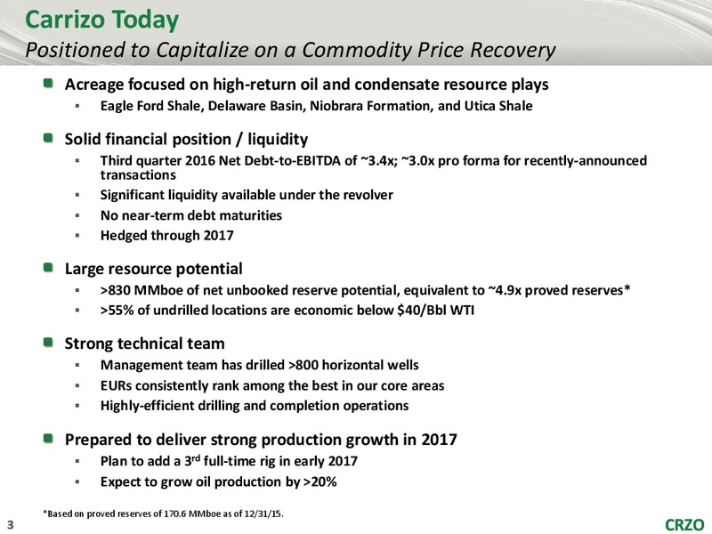 US Capital Advisors Annual Corporate Access – Carrizo Oil & Gas Inc. – slide 2