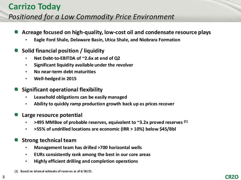 JOHNSON RICE 2015 ENERGY CONFERENCE – Carrizo Oil & Gas Inc. – slide 2