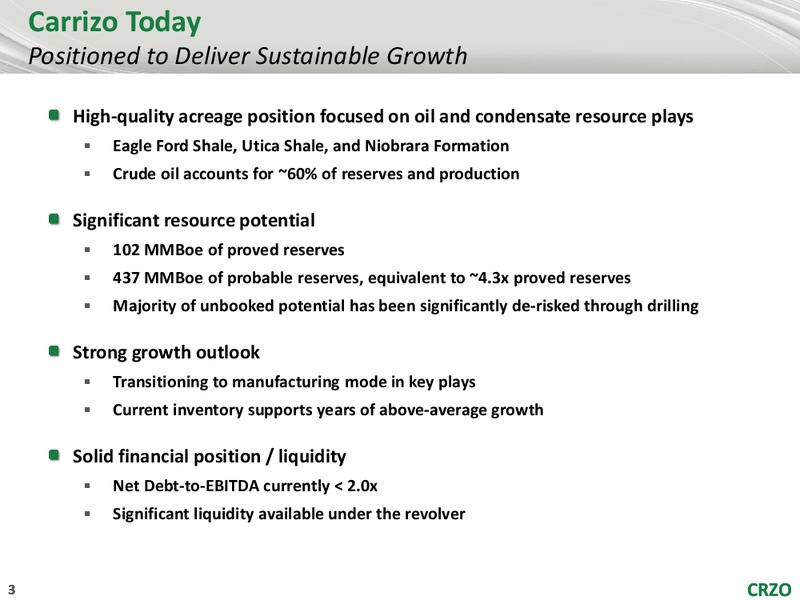 Global Hunter Securities GHS 100 Energy Conference – Carrizo Oil & Gas Inc. – slide 2