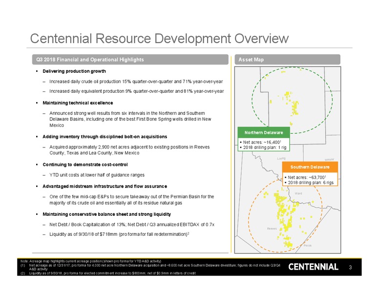 3Q 2018 Earnings – Centennial Resources Development – slide 2
