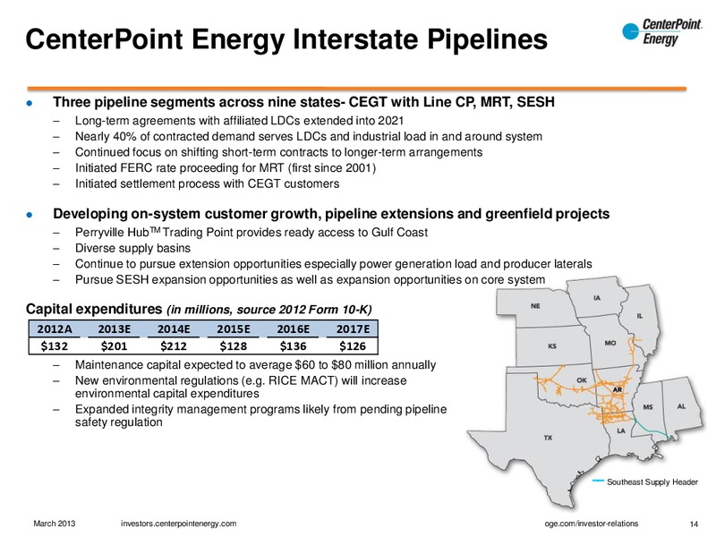 MARCH 2013 INVESTOR PRESENTATION – Centerpoint Energy, Inc. – slide 14