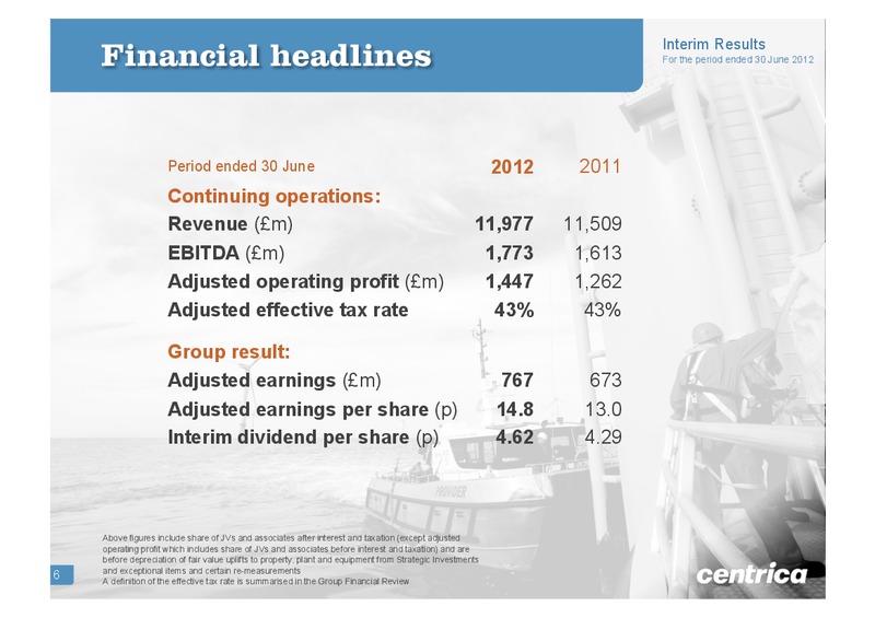 JULY 2012 INVESTOR PRESENTATION – Centrica Plc – slide 6