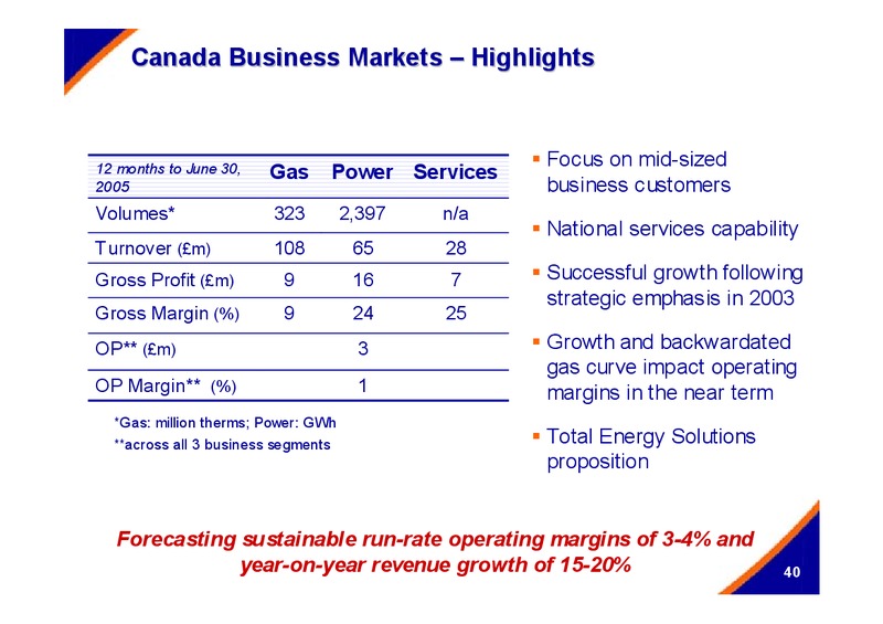 DECEMBER 2005 INVESTOR PRESENTATION – Centrica Plc – slide 40