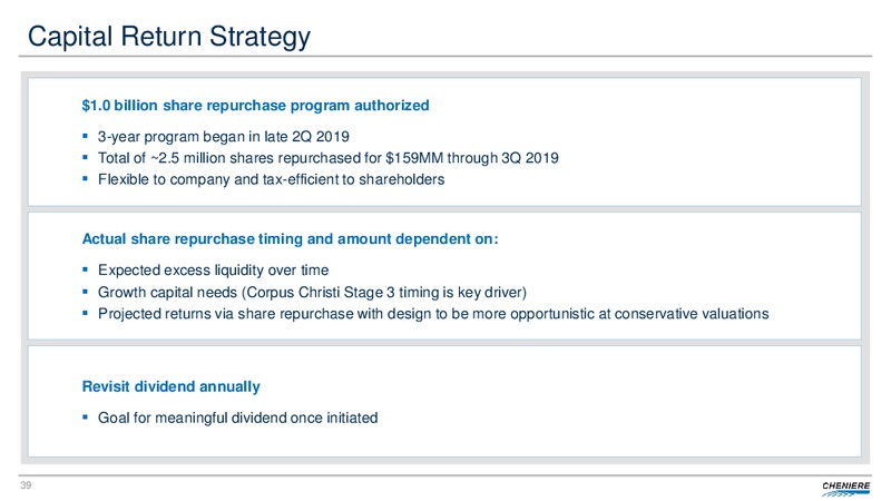 December 2019 Investor Presentation – Cheniere Energy, Inc. – slide 38