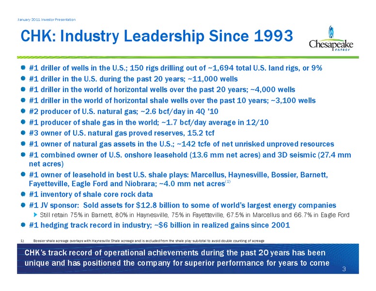 January 2011 Investor Presentation – Chesapeake Energy Corp – slide 3