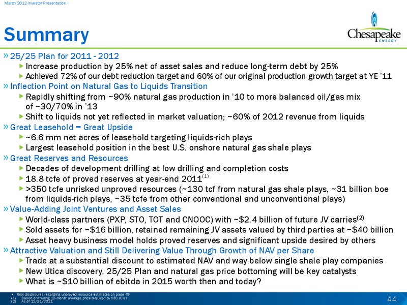 March 2012 Investor Presentation – Chesapeake Energy Corp – slide 43