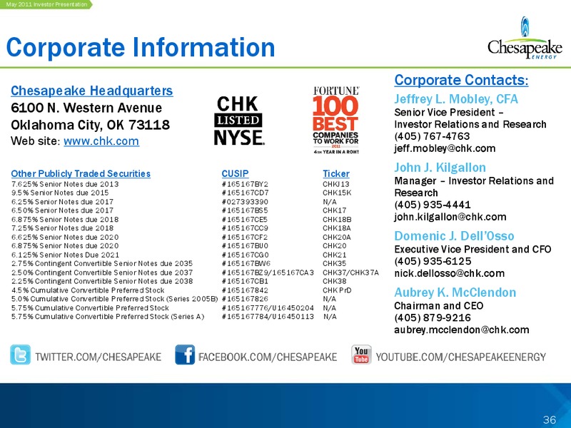 May 2011 Investor Presentation – Chesapeake Energy Corp – slide 36