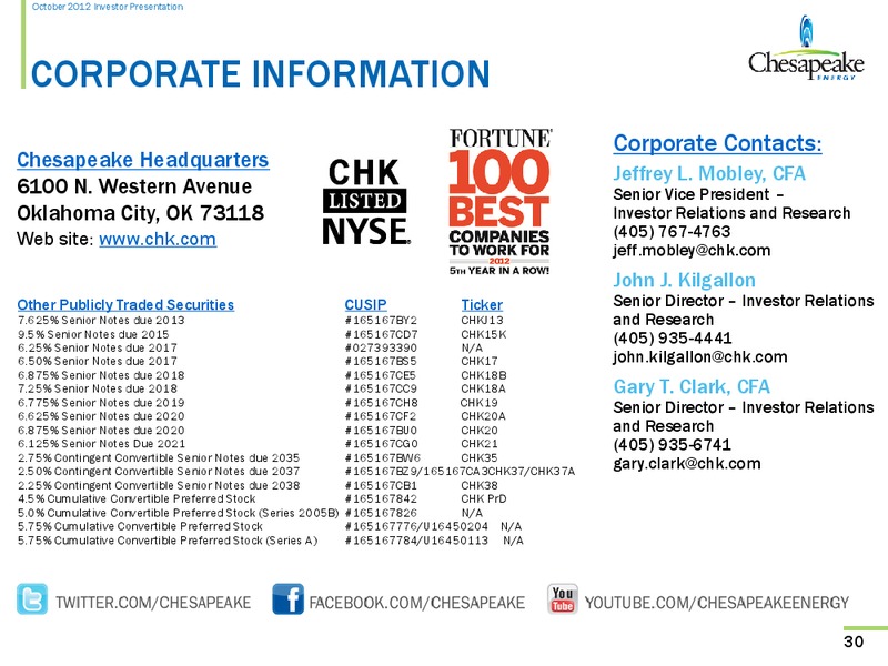 October 2012 Investor Presentation – Chesapeake Energy Corp – slide 29