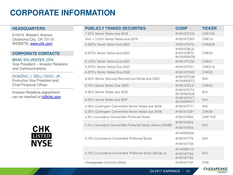 4Q 2017 Earnings Presentation – Chesapeake Energy Corp – slide 12