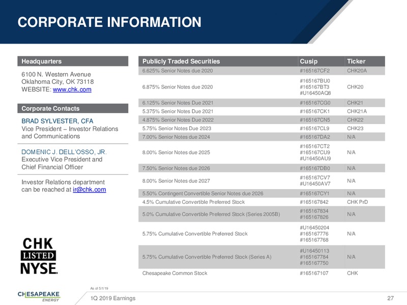 1Q 2019 Earnings Presentation – Chesapeake Energy Corp – slide 26