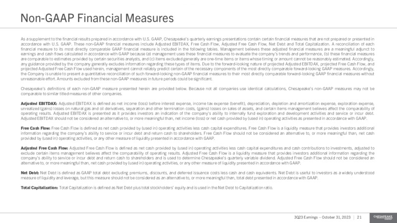 Q3 2023 Earnings Presentation – Chesapeake Energy Corp – slide 21