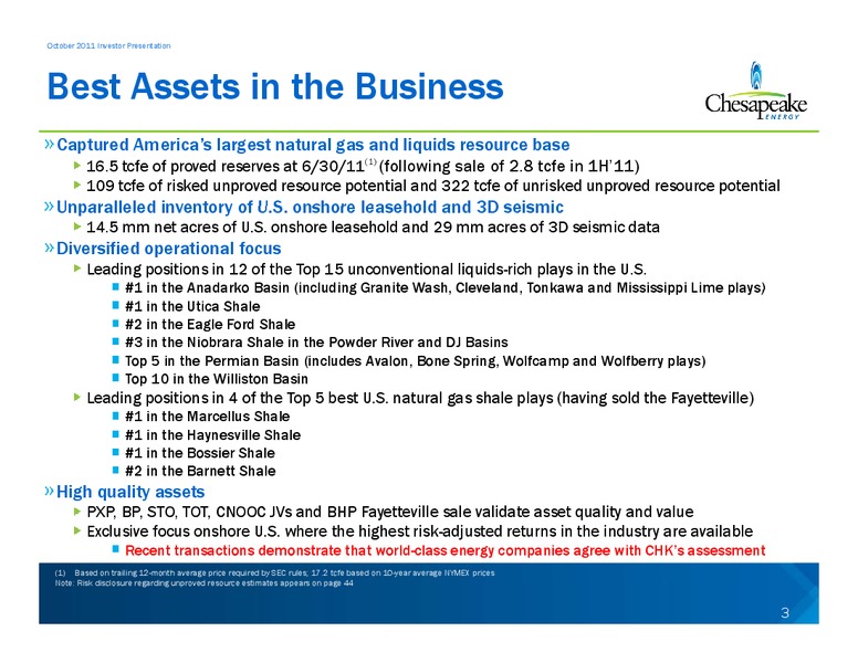 OCTOBER 2011 INVESTOR PRESENTATION – Chesapeake Energy Corp – slide 3