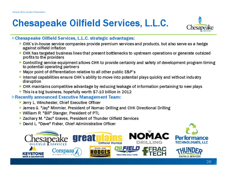 OCTOBER 2011 INVESTOR PRESENTATION – Chesapeake Energy Corp – slide 26