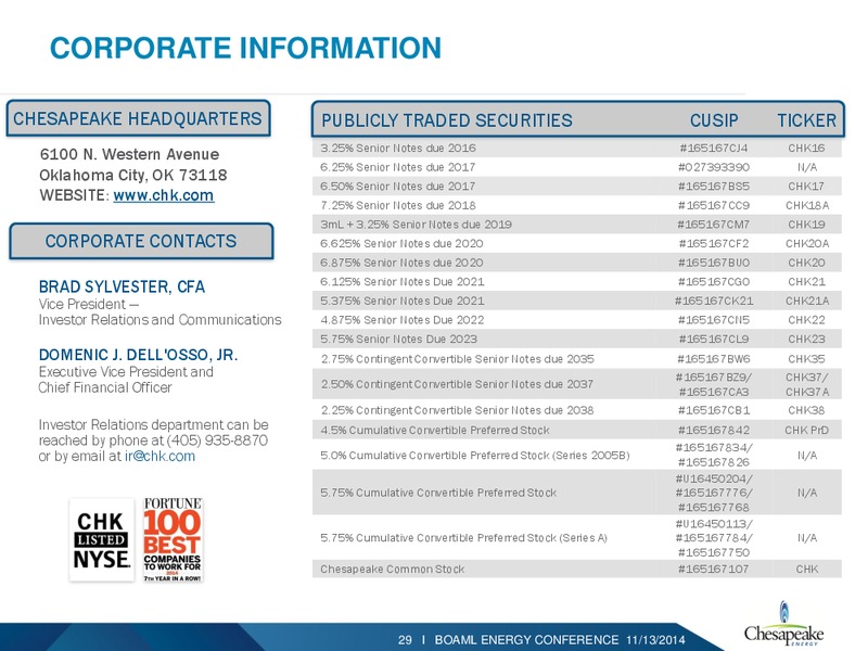 BAML 2014 ENERGY CONFERENCE – Chesapeake Energy Corp – slide 28
