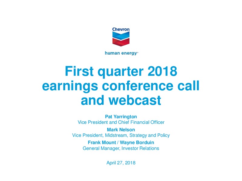 1Q 2018 Earnings call Presentation – Chevron Corp – slide 1