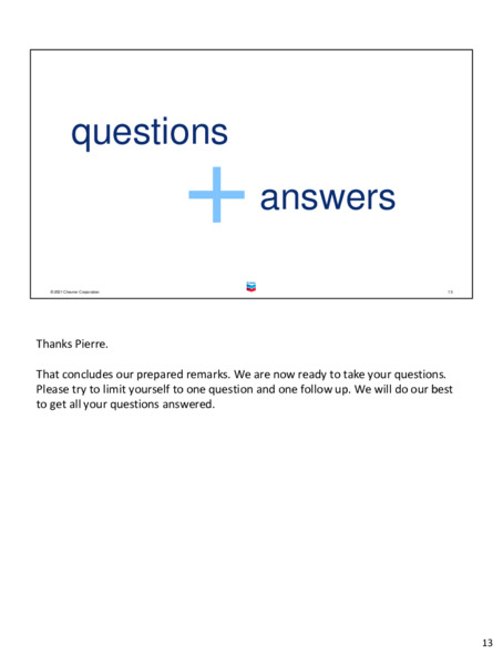 First quarter 2021 earnings call – Chevron Corp – slide 12