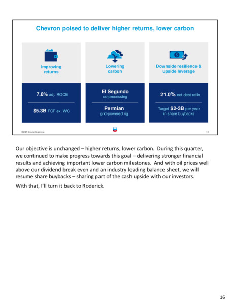Second quarter 2021 earnings call – Chevron Corp – slide 15