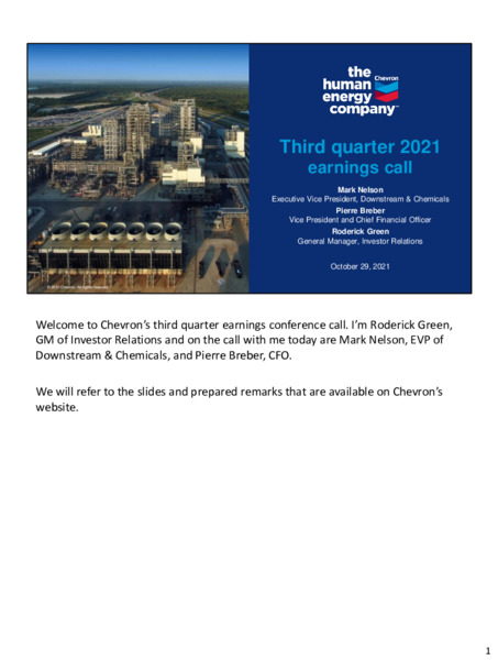 3Q 2021 Investor Presentation – Chevron Corp – slide 1