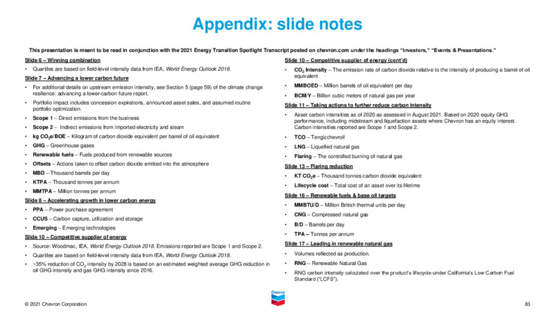 November 2021 Investor Presentation – Chevron Corp – slide 82