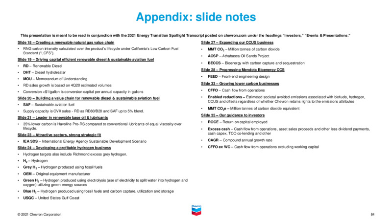 November 2021 Investor Presentation – Chevron Corp – slide 83