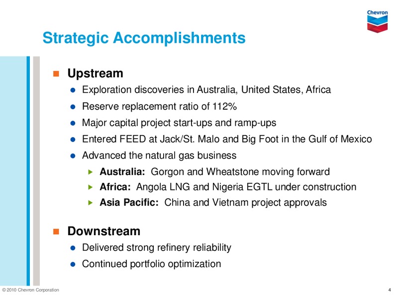 Q4 2009 RESULTS – Chevron Corp – slide 4