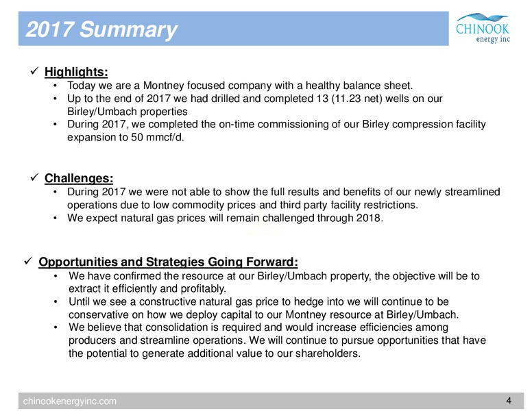March 2018 Corporate Presentation – Chinook Energy, Inc. – slide 2