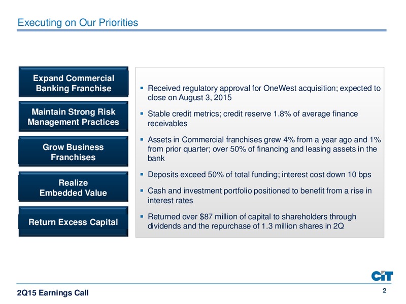 Q2 2015 EARNINGS CALL – Cit Group Inc – slide 2