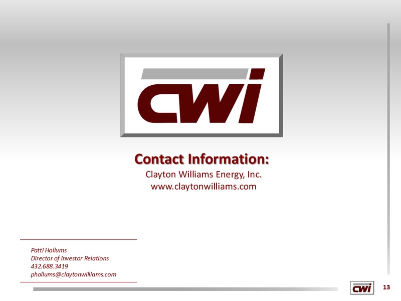 SunTrust Play By Play Oil  Gas Conference – Clayton Williams Energy Inc. – slide 12