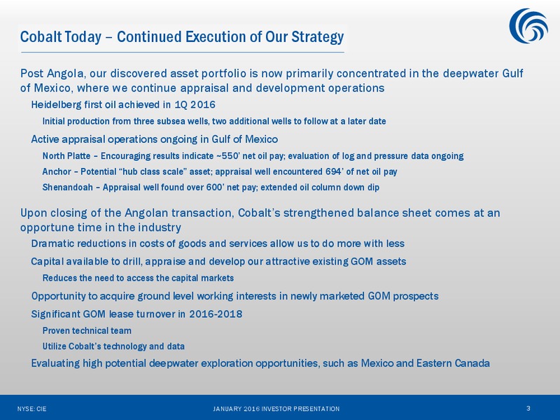 January 2016 Investor Presentation – Cobalt International Energy, Inc. – slide 2