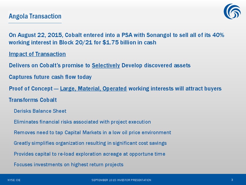 September 2015 Investor Presentation – Cobalt International Energy, Inc. – slide 2