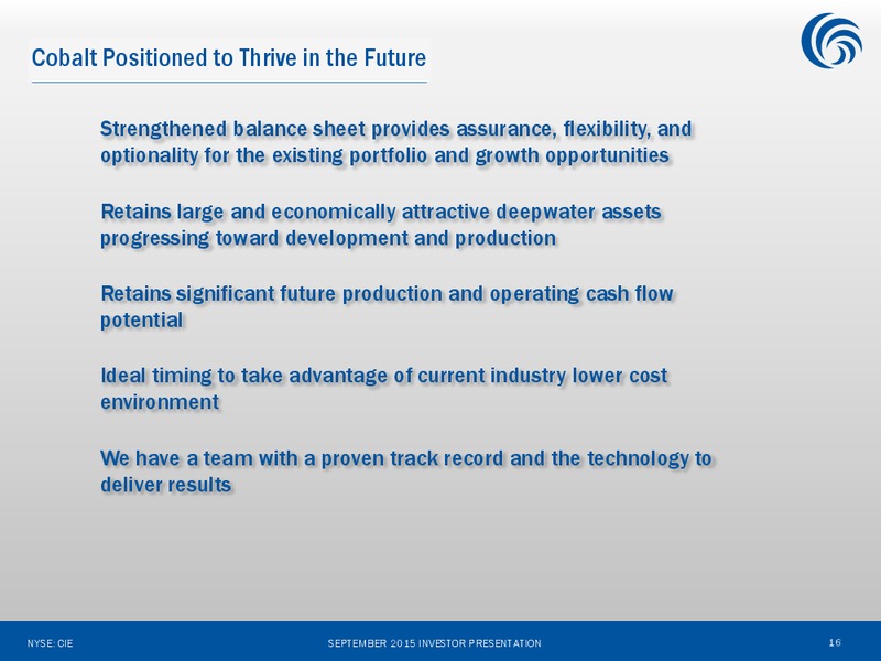 September 2015 Investor Presentation – Cobalt International Energy, Inc. – slide 15