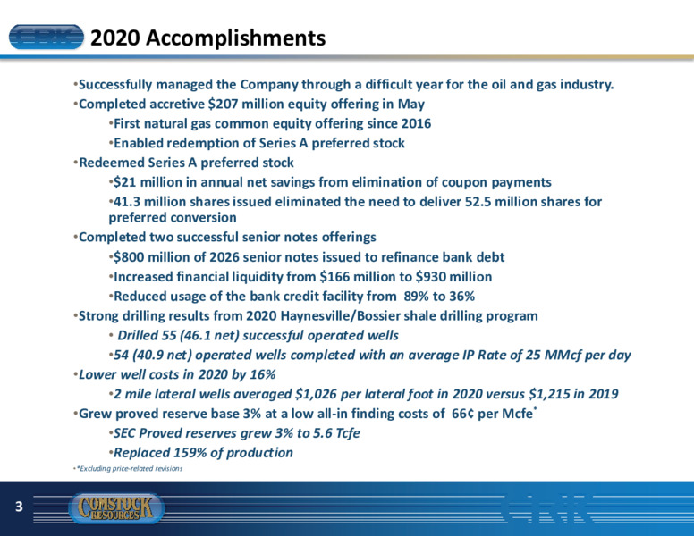 4Q 2020 Earnings Presentation – Comstock Resources Inc. – slide 2