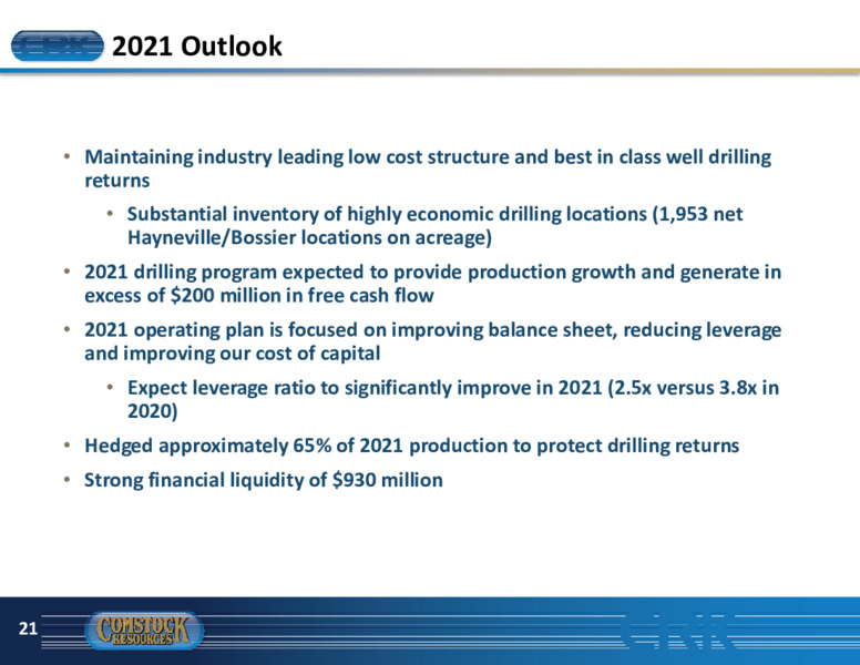 4Q 2020 Earnings Presentation – Comstock Resources Inc. – slide 20