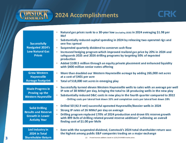 4th Quarter 2024 – Comstock Resources Inc. – slide 2