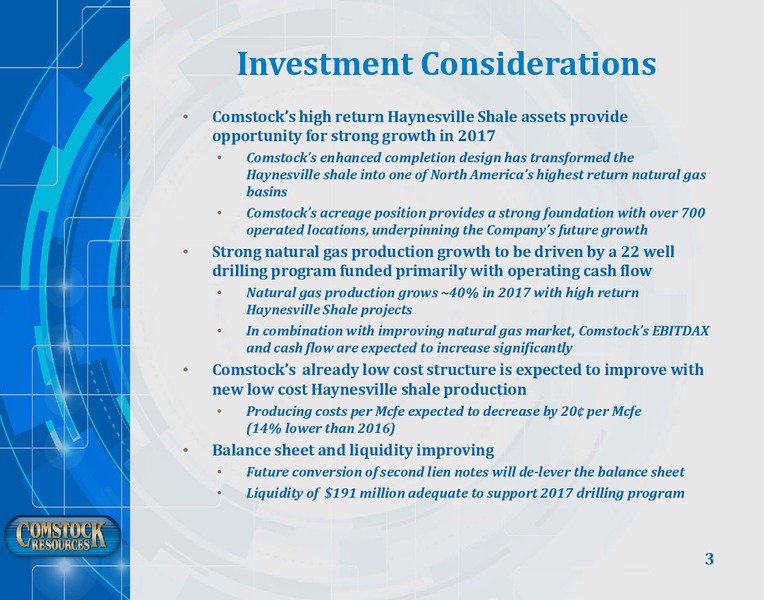 Investor Presentation   March 2017 – Comstock Resources Inc. – slide 2