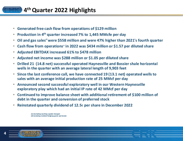 4Q 2022 Earnings Presentation – Comstock Resources Inc. – slide 3